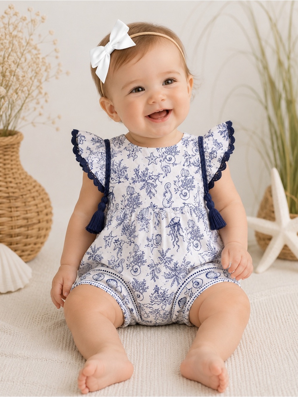 Happily Grey Kids Coastal Nautical Romper | 6–9M | NWT